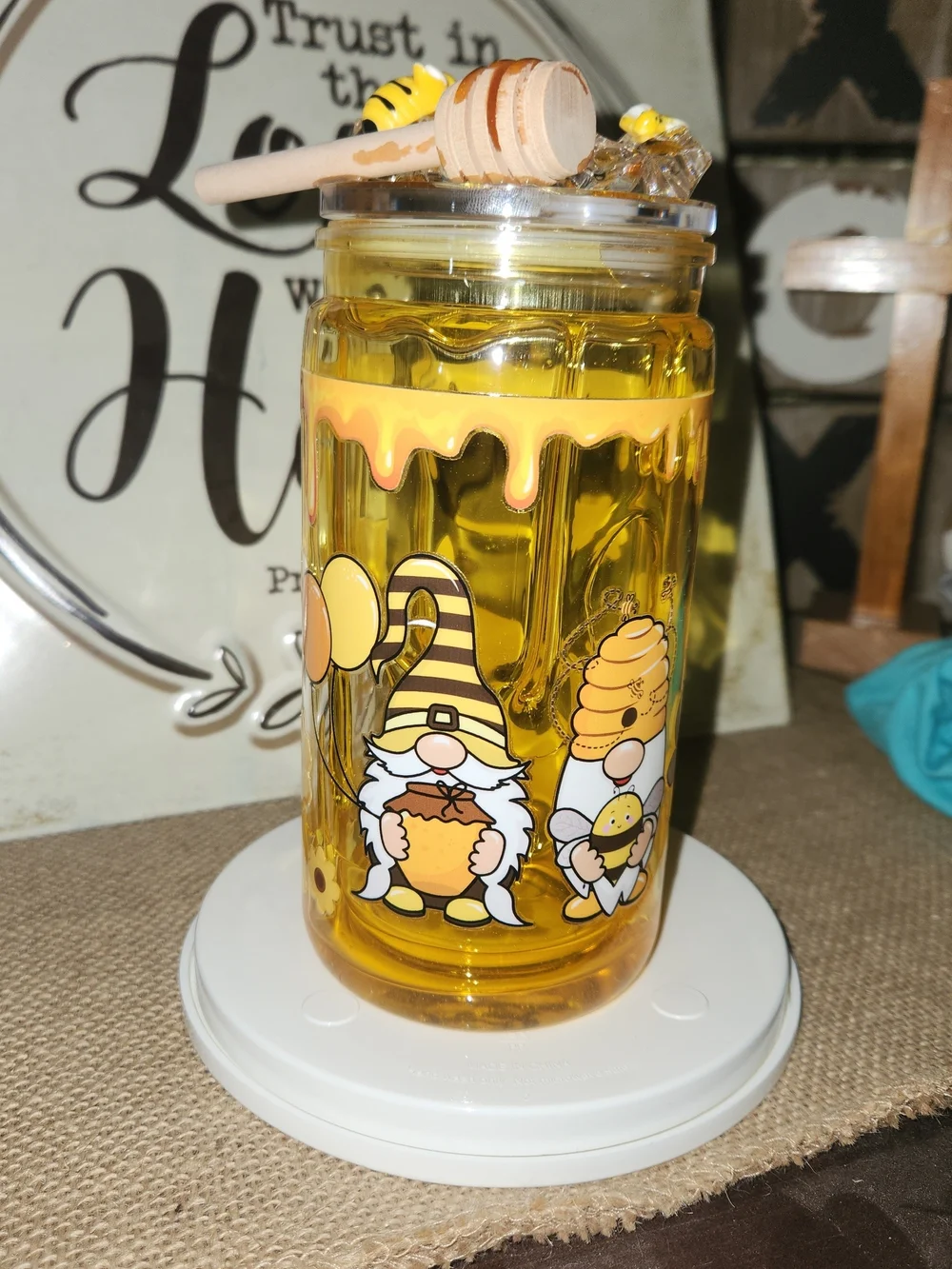 Bee & Honey Glitter Tumbler Duo — Yellow Floral Gnome Accent